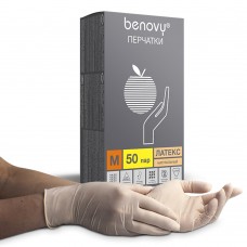 Перчатки латексные «Benovy» натуральные 50 пар