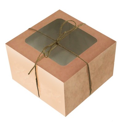 Коробка для бенто торта 160x160x110 крафт  с окном квадратным