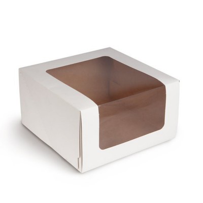 Коробка для торта 180x180x100 белая с окном