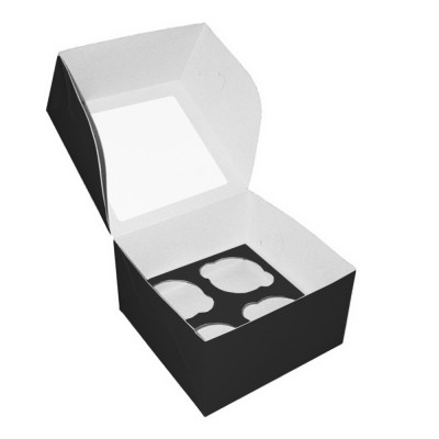 Коробка для 4 капкейков черная с окном