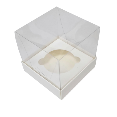 Коробка с пластиковой крышкой и вставкой для 1 капкейка белая