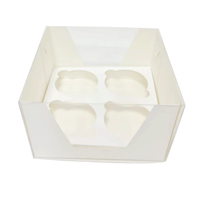 Коробка с пластиковой крышкой и вставкой для 4 капкейков белая