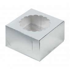 Коробка для 4 капкейков серебряная с окном