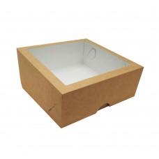 Коробка для зефира, тортов и пирожных 250x250x100 с окном крафт